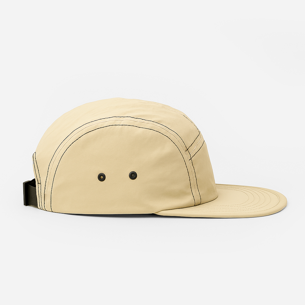 Boné Five Panel Bege com Linha Marrom